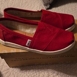 TOMS Vibrant Red Canvas Slip-Ons